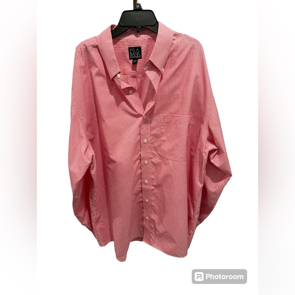 Jos A Bank Button Down Dress Shirt Reddish Pink and White‎ Size XL EUC